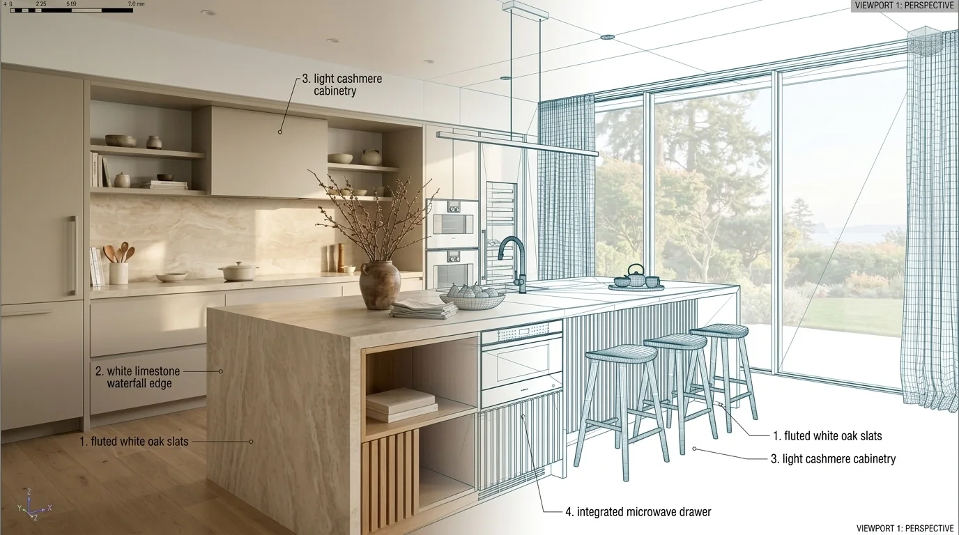 3D architektonický CAD návrh kuchyne